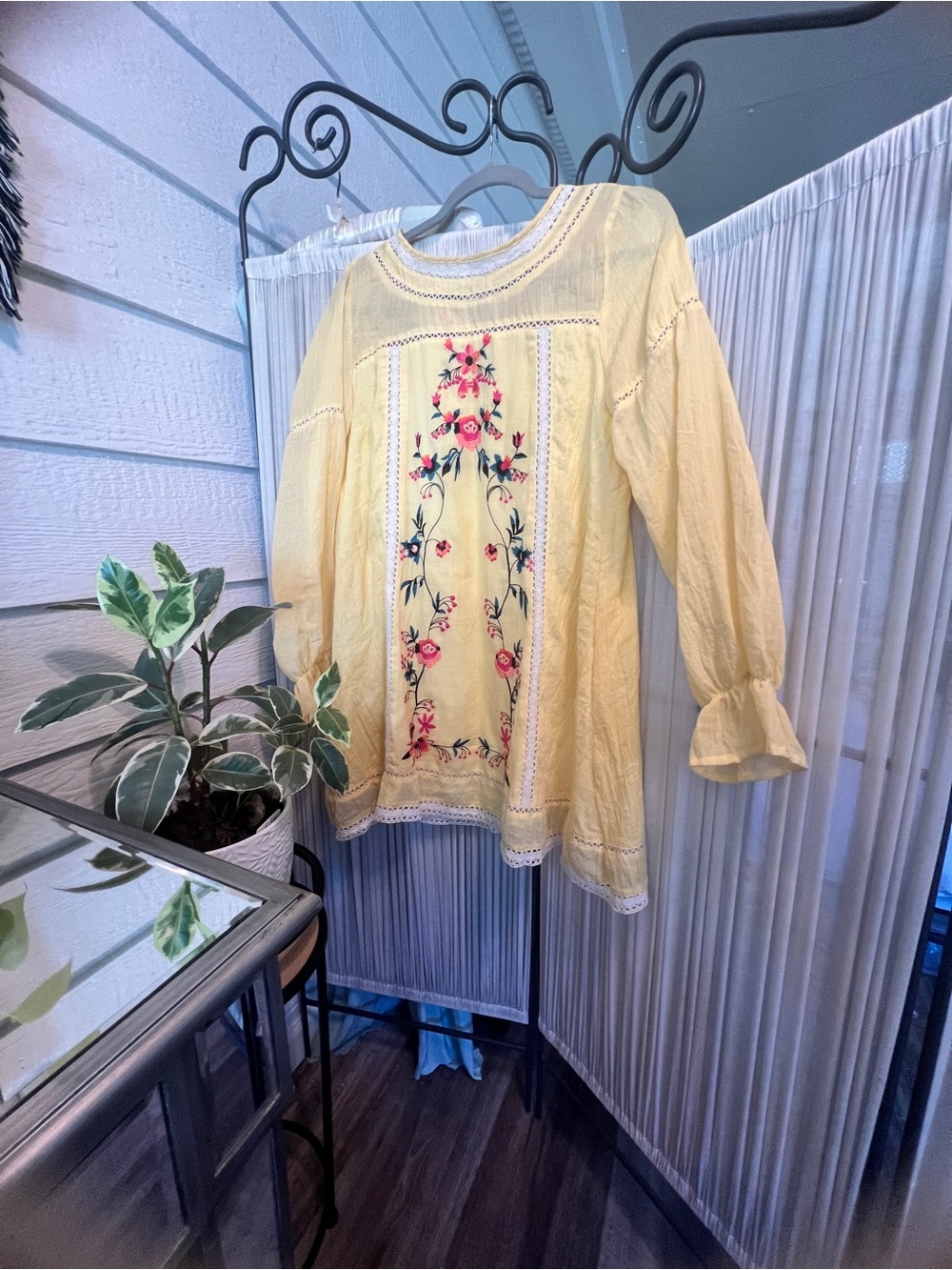 Embroidered Floral Yellow Women's Babydoll dress